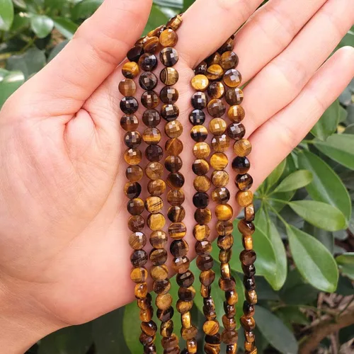 Miniatura 5 de Adabele GZ13-10 - 3 hebras de piedras preciosas de ojo de tigre amarillo natural de 0.236 pulgadas (0.236 in) facetadas, cuentas sueltas y redondas