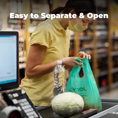 Miniatura 5 de FMP Brands Bolsas de plástico biodegradables ecológicas – 100 unidades con asas, bolsas de compras para camisetas de agradecimiento a granel