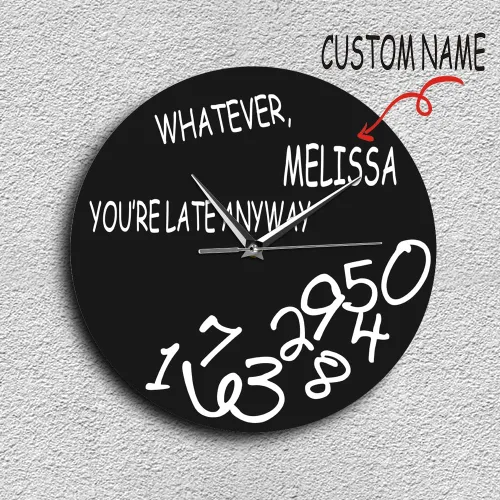 Miniatura 10 de The Geeky Days Whatever I'm Late Anyway - Reloj de pared negro moderno inglés con letra y hora, reloj personalizado con lo que sea icónico, reloj