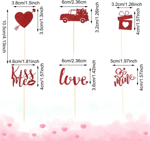 Miniatura 2 de Pajean 60 piezas de decoración para cupcakes para el día de San Valentín con purpurina roja y corazón de amor, beso me Lip Be Mine, caja de regalo