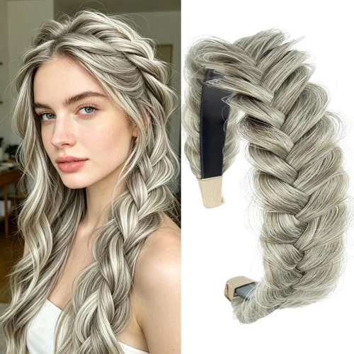 Miniatura 21 de Diadema ancha trenzada para el cabello, accesorios para el cabello, banda elástica antideslizante para mujeres y niñas (amarillo claro)