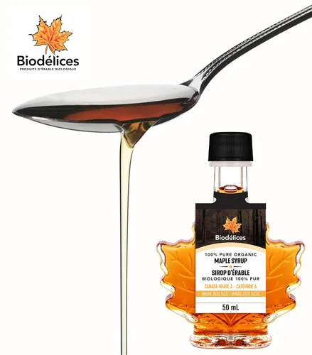 Miniatura 5 de Biodélices - Jarabe de arce orgánico 100 % puro, grado premium, calidad A, lo mejor de Quebec en elegante botella de hoja de arce de Biodélices