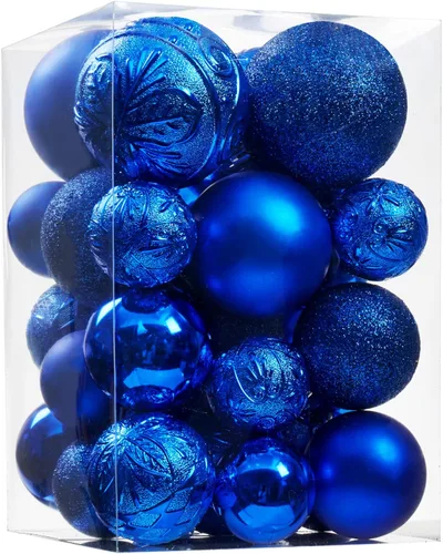 Wironlst Adornos de bola de Navidad - 30 piezas de adornos de Navidad de plástico irrompibles para árbol de Navidad, vacaciones, boda, fiesta Azul