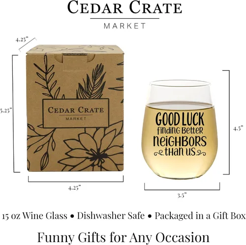 Miniatura 6 de CEDAR CRATE MARKET Regalos divertidos para vecinos, mejores regalos para vecinos, amigos que se mudan, copas de vino divertidas, despedida, copa