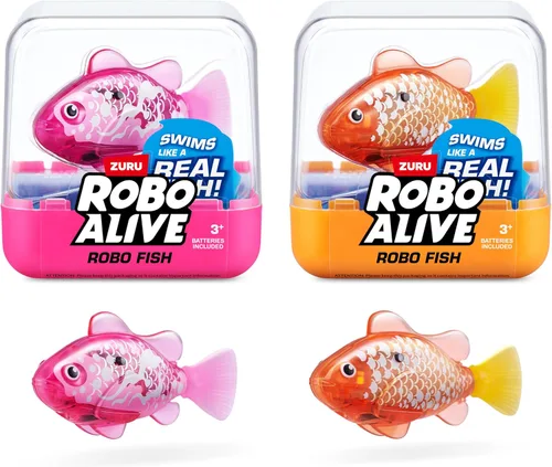 Robo Alive Robo Fish, peces robóticos de natación (Rosa + Dorado) de ZURU, activados por agua, cambian de color, vienen con baterías, Exclusivo de