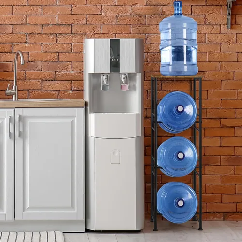 Miniatura 6 de OYEAL Soporte para botella de agua de 5 galones, organizador de 3 niveles con estante superior, dispensador de agua resistente para cocina, sala