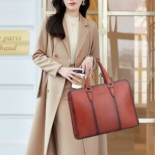 Miniatura 7 de Banuce Full Grains - Maletín de cuero italiano para mujer, bolsos y monederos de 14 pulgadas, bolsas de negocios para laptop, bolsa de trabajo