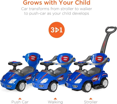Miniatura 2 de Best Choice Products Carro de empuje y pedal 3 en 1 para niños, carro de juguete para niños pequeños con mango, bocina y música - Azul
