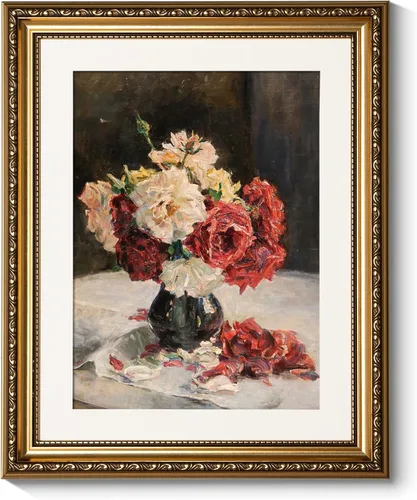 ARPEOTCY Decoración de pared con marco dorado vintage, jarrón retro vintage, pinturas de rosas, decoración de cocina, impresiones en lienzo, cuadros
