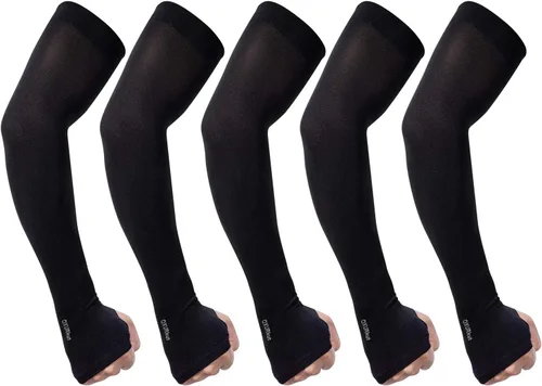 QXURkut Mangas de brazo para mujeres y hombres, 5 pares de mangas de compresión deportivas con protección UV UPF50 para cubrir brazos, agujero para