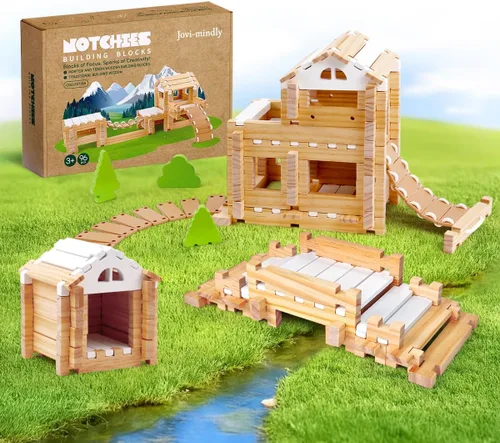 Miniatura 12 de Jovi-mindly &Notchies - Juego de 63 bloques de madera para principiantes, juguetes de aprendizaje preescolar, bloques de madera para niños a partir