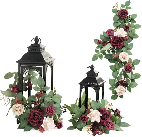 Ling's moment Paquete de 6 guirnaldas de flores artificiales color burdeos de 2 pies Marsala y rubor flores de farol arco floral centros de mesa