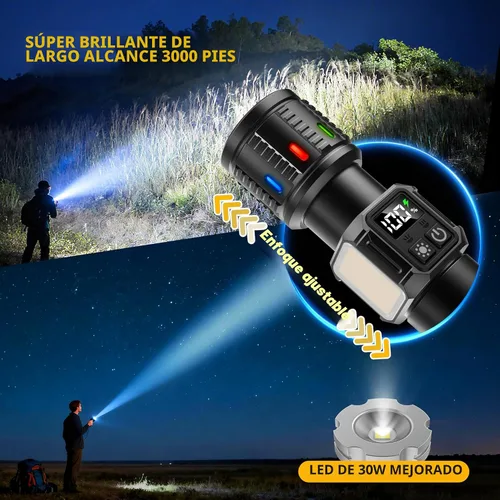 Miniatura 2 de Linternas recargables de alto lúmenes 10000, luz LED súper brillante de larga duración, pantalla LCD USB C de larga duración, fuente de luz Daul
