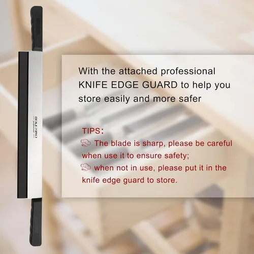 Miniatura 7 de Cuchillo de queso de doble mango de 15 pulgadas para embutidos, hoja de acero inoxidable de alto carbono con asas de plástico negro de 5 pulgadas