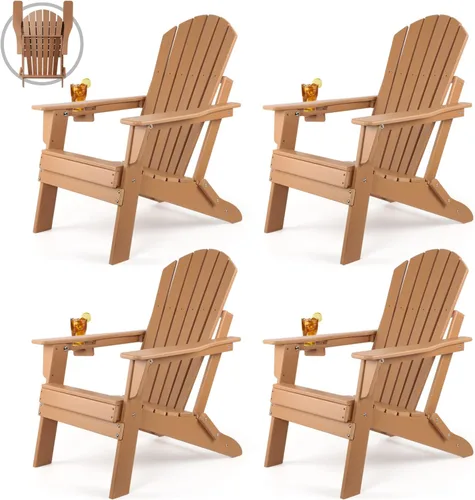 Miniatura 11 de FUNBERRY Silla plegable Adirondack, sillas de hoguera de HDPE para todo tipo de clima con portavasos para exteriores HDPE All Weather