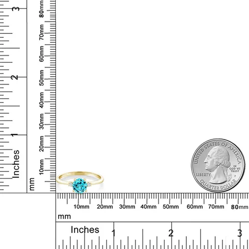 Miniatura 3 de Anillo solitario de compromiso de oro amarillo de 10 quilates con topacio azul suizo redondo de 0,93 quilates y zafiro blanco creado