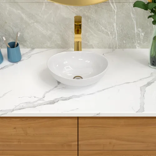 Miniatura 3 de Lordear Fregadero ovalado de 16 x 13 pulgadas, fregadero de baño con forma de huevo moderna sobre mostrador, lavabo de cerámica de porcelana blanca