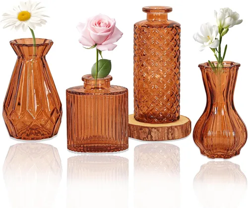 Miniatura 18 de Juego de 4 jarrones de cristal para brotes, pequeños jarrones de flores transparentes vintage como centros de mesa para mesa a granel, lindos mini