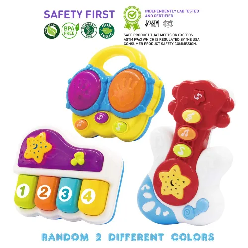 Miniatura 4 de WEofferwhatYOUwant Juego de instrumentos musicales para bebés – Piano, batería Bongo y guitarra – Proyector de juguetes iluminados para bebés de 6