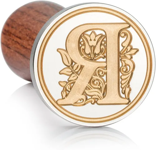 Miniatura 54 de Sello de cera Mceal, sello grande de 1 1/5"(30mm) de diámetro, cabeza de latón plateado con mango de madera, serie de letras de la A a la Z