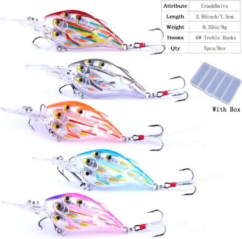 Miniatura 2 de CrankBaits - Señuelos de pesca CrankBait of Bass, señuelos de agua dulce y salada para agua poco profunda, cebo de buceo profundo, cebo de agua