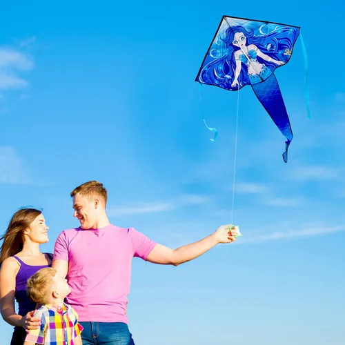 Miniatura 2 de HONBO Cometa de sirena grande para niños y adultos, cometa Delta fácil de volar, cometa para principiantes para niñas y niños, cometa