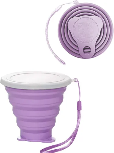 Miniatura 8 de Taza plegable de silicona, tazas plegables para campamento, taza plegable con tapas, taza de café plegable, taza reutilizable (azul)