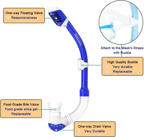 Miniatura 5 de WACOOL Snorkel, buceo, buceo, paquete de equipo para niños y jóvenes, vidrio recubierto antivaho con válvula de purga de silicona y antisalpicaduras