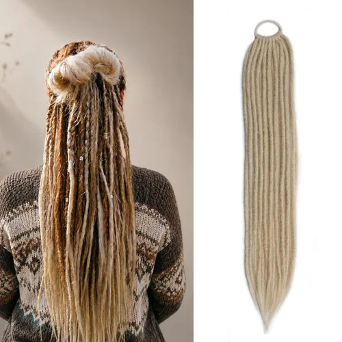 Miniatura 11 de Extensiones de cabello de cola de caballo elásticas mixtas 3 en 1, 24 pulgadas de largo, cola de caballo vikinga trenzada a mano, 1 unidad, rubio