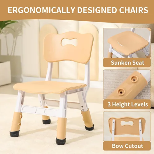 Miniatura 6 de Hulaibit Mesa y 2 sillas para niños pequeños, juego de mesa y sillas para niños de altura ajustable, 31.5 pulgadas de largo x 23.6 pulgadas