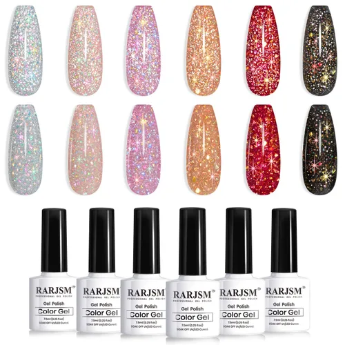 Miniatura 10 de RARJSM Juego de 6 esmaltes de uñas de gel que brillan en la oscuridad, color verde fluorescente, naranja, rosa intenso, morado, rojo, efecto