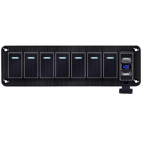 Miniatura 35 de Panel de interruptor basculante de aluminio de 2 vías, impermeable, precableado con retroiluminación azul, interruptor de palanca