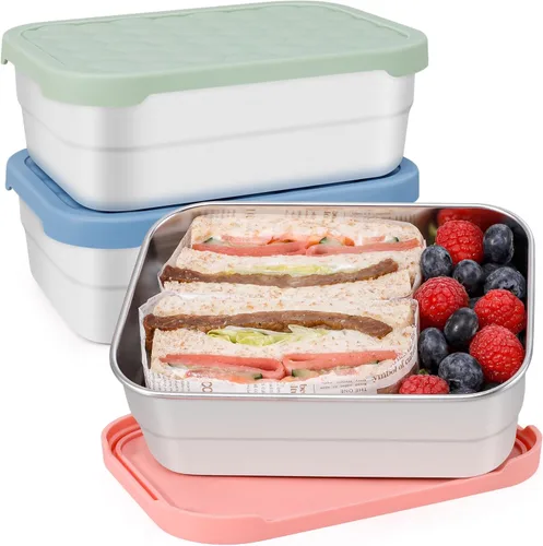 Miniatura 12 de Caperci Paquete de 3 Recipientes de Acero Inoxidable para Aperitivos con Tapas de Silicona - Recipientes Pequeños para Alimentos de 8 onzas a Prueba