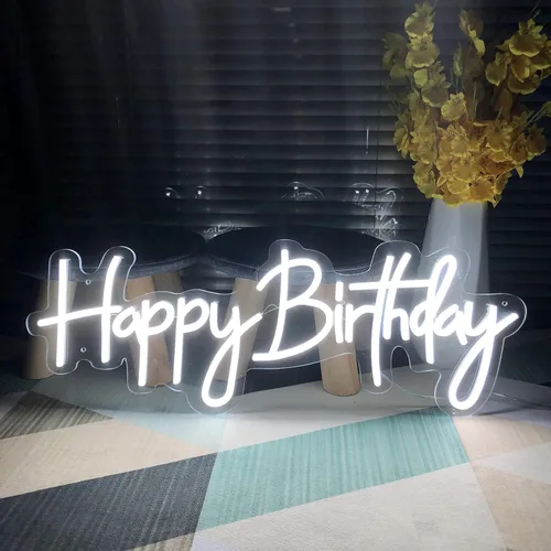 Miniatura 4 de Letrero de neón de feliz cumpleaños de 23.6 x 9.45 pulgadas, letrero de neón personalizado para fiesta, letrero de pared, decoración de dormitorio