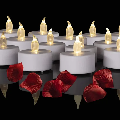 Velas de té LED que funcionan con pilas: 24 unidades de velas votivas sin llama, realista y brillante, regalo de vacaciones parpadeante de larga