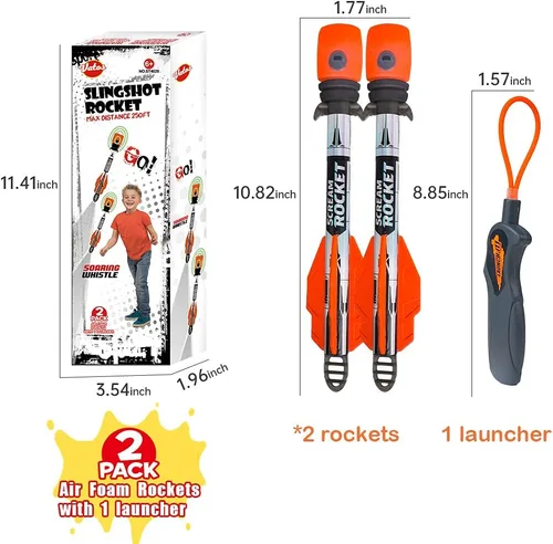 Miniatura 4 de VATOS Juguetes lanzadores de tirachinas para niños, cohete de espuma Sky Scream con 2 paquetes y 1 lanzador Dispara hasta 250 pies de actividad