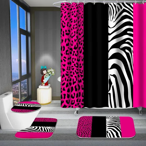Miniatura 8 de Poedist - Juego de cortinas de ducha para baño, 4 piezas, diseño de leopardo azul brillante, incluye cortinas de ducha y tapetes para baño