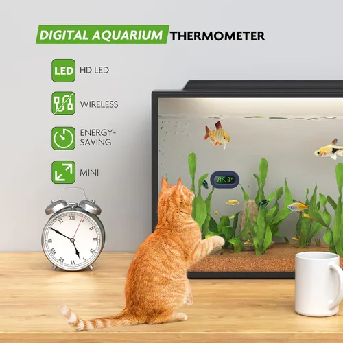 Miniatura 2 de Termómetro de acuario digital PAIZOO, termómetro para tanque de peces con pantalla LED, adhesivo, alta precisión de ±0.9℉, medición de temperatura