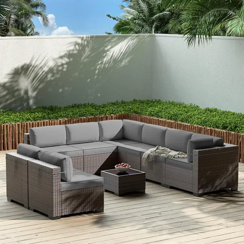 Miniatura 14 de Gotland Juego de muebles de patio de 8 piezas con mesa con fogón, muebles de ratán para exteriores para todo tipo de clima con respaldo alto de 2