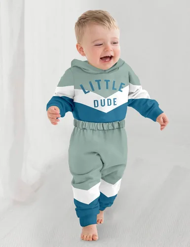 Miniatura 3 de Ropa para bebé niño, bloque de color, sudadera con capucha de gran tamaño, mameluco, pantalones largos, conjunto de trajes de otoño e invierno