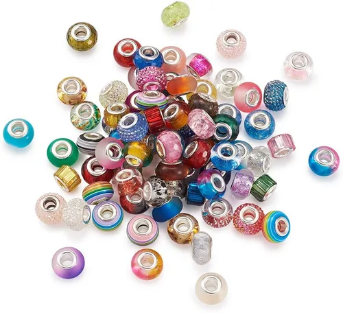 Miniatura 9 de 120 cuentas redondas planas europeas transparentes facetadas grandes con núcleos de latón chapados en plata, cuentas de cristal de imitación