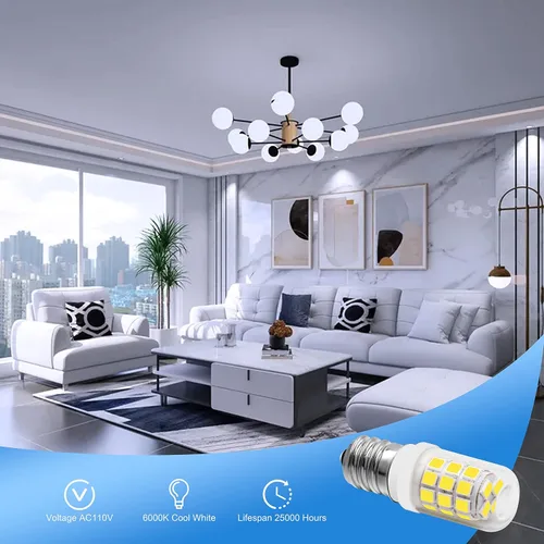 Miniatura 7 de Bombilla pequeña con base de candelabro LED E12, equivalente a 3 W, 25-30 W, incandescentes, 6000 K, bombillas blancas frías, 120 V, 300 lúmenes,