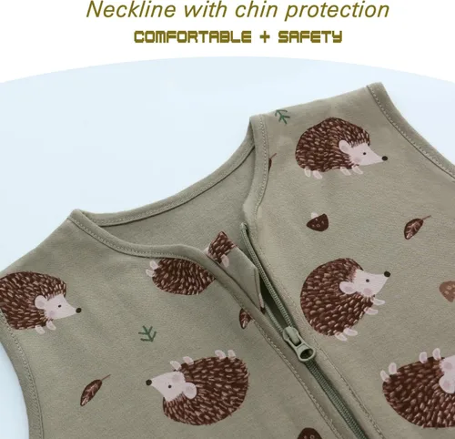 Miniatura 4 de Miracle Baby Saco de dormir con pies - 0.5 TOG 100% algodón transpirable, diseño sin mangas, saco de dormir para bebé Verde Hedgehog