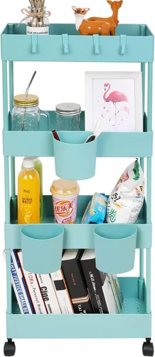 Miniatura 8 de Carrito de cocina delgado de 4 niveles, organizador de baño para lugares estrechos, estante de almacenamiento multiusos, carrito móvil
