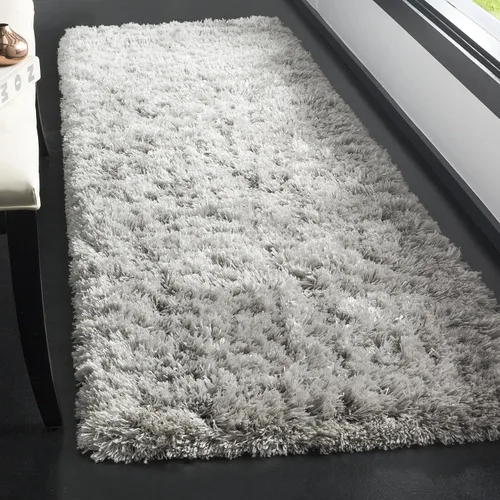 SAFAVIEH Polar Shag Collection - Alfombra para pasillo, 2 pies 3 pulgadas x 12 pies, color plateado, diseño glamour sólido, no desprende pelusa y de