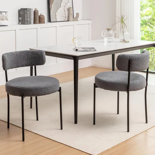 Miniatura 15 de Boucle - Juego de 2 sillas de comedor modernas de mediados de siglo con patas de metal, sillas de cocina tapizadas para comedor, cocina (beige)