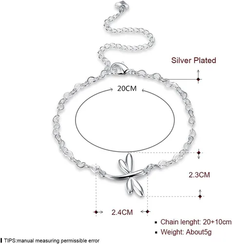 Miniatura 2 de Yuren Pulsera de tobillo ajustable de libélula para mujer, bañada en plata, sandalia descalza, cadena para, Chapado en plata