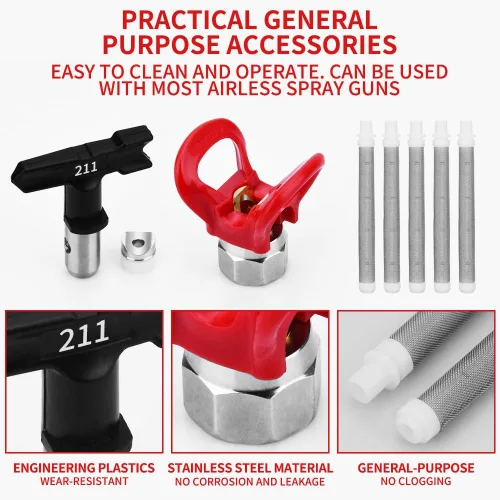 Miniatura 3 de Pistola de pulverización de pintura sin aire de 3600 PSI con protector de boquilla y con 5 puntas de boquilla de pulverización y 5 filtros