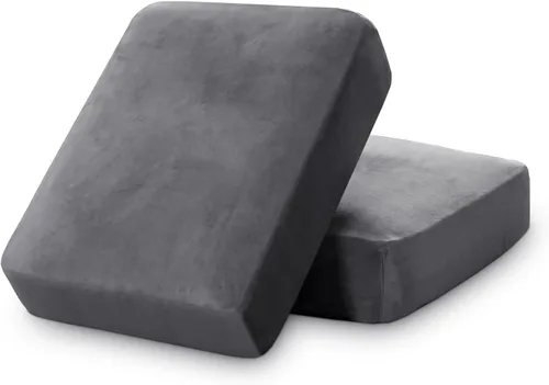 Miniatura 73 de PrinceDeco Funda marrón para muebles, 2 fundas de cojín elásticas de terciopelo para cojines individuales, aptas para mascotas, se mantiene en su