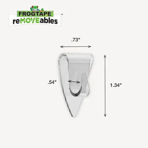 Miniatura 3 de FrogTape reMOVEables - Mini ganchos adhesivos para colgar, 18 ganchos transparentes y 24 tiras adhesivas, clips de interior sin daños para luces
